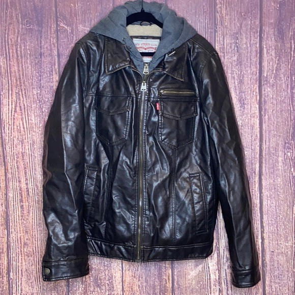 LEVI’S Sherpa sweater lined faux leather jacket SM